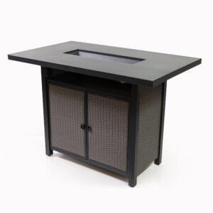 Deko Living 55 Inch Rectangular Outdoor Propane Gas Fire Pit Barstool Table 40,000 BTU with Glass Bead Filler