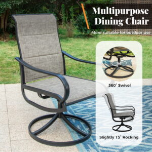7-Piece Outdoor Patio Dining Set for 6, Padded High-Back Swivel Chairs and Rectangular Table, Grayish Brown