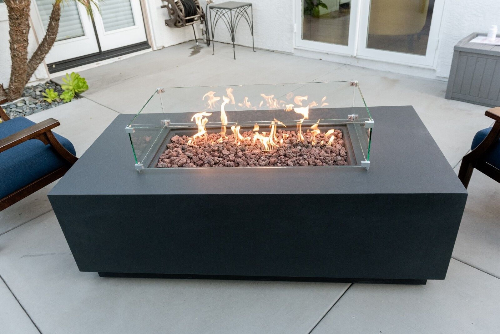 AMS Fireplace Creations 66" Dark Gray Sedona Fire Pit Table w/ Pullout Propane Tank Drawer - Detailed View 4 | EuroLife Furniture