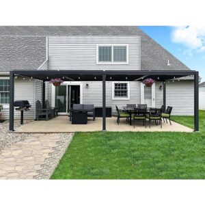 PURPLE LEAF Caesar Outdoor Louvered Pergola Patio Sun Shade Shelter with Adjustable Hardtop Patio Pergola Grey