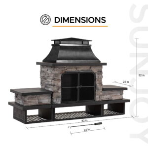 Sunjoy Outdoor Fireplace, Patio Wood Burning Fireplace with Steel Chimney, Mesh Spark Screen Doors, Fire Poker, and Removable Grate, Black