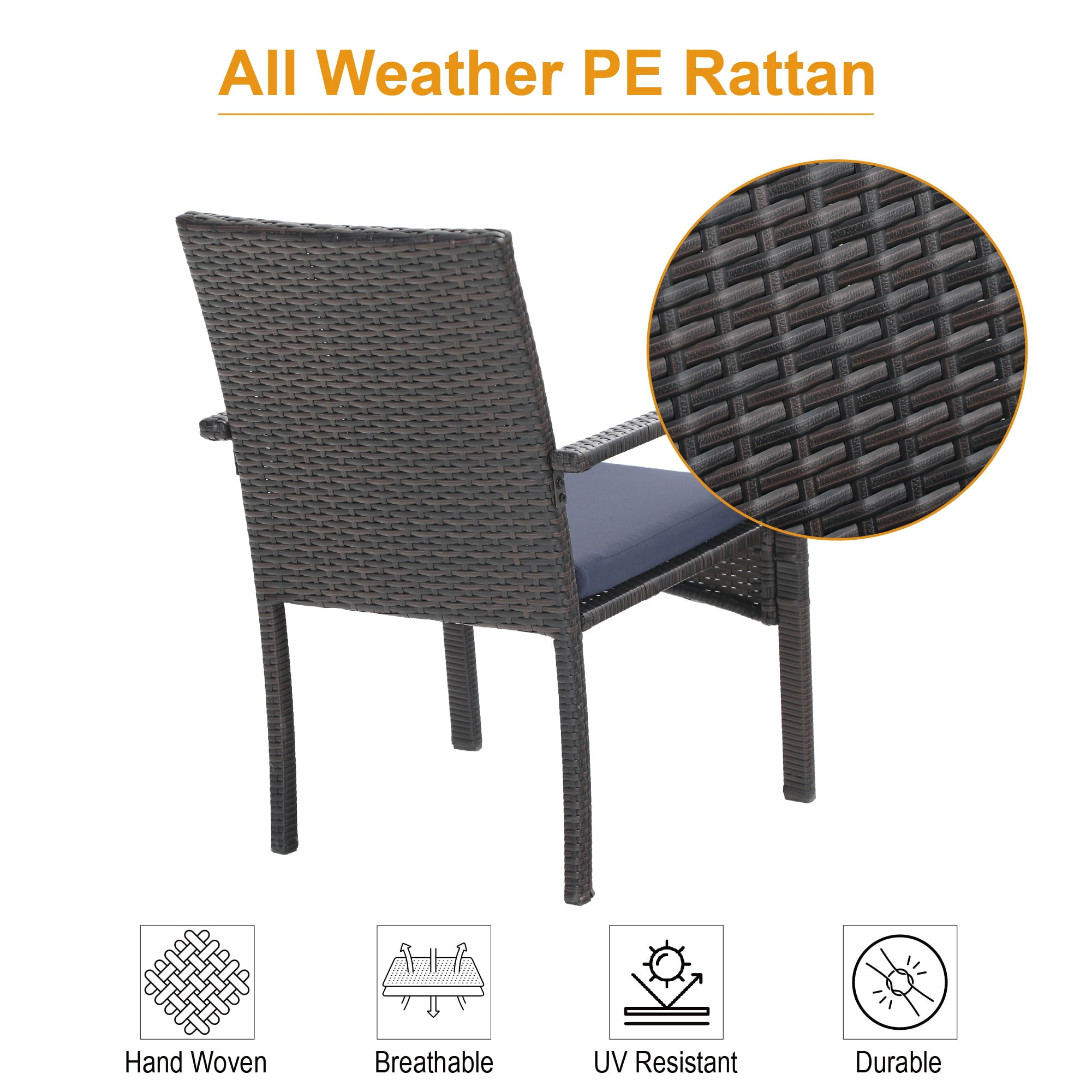 Alpha Joy 9 Piece Outdoor Patio Dining Set Wicker Chairs and Metal Table Set - Detailed View 3 | EuroLife Furniture
