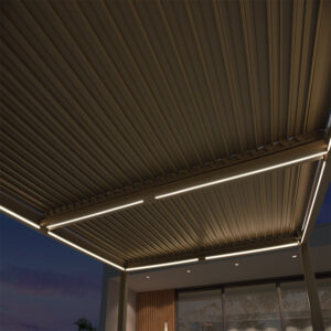 PURPLE LEAF Caesar Solar Louvered Pergola with LED Strip Lights and Control Panel Aluminum Outdoor Pergola with Adjustable Roof for Patio Deck Garden Yard Champagne