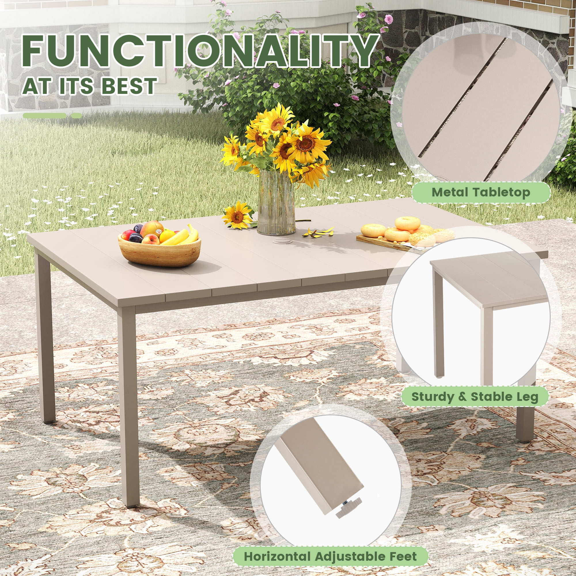VOXBIN 7 Pieces Outdoor Patio Dining Setalt-63" Rectangle Table and 6 Swivel Chairs for Deck, Lawn and Garden - Detailed View 3 | EuroLife Furniture