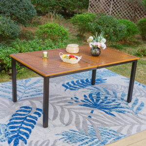 SUMMIT LIVING 7-Piece Acacia Wood Outdoor Patio Dining Set with 6 Chairs with Cushions & 1 Metal Steel Dining Table