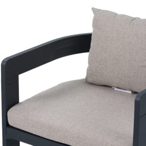 GDF Studio Modern Outdoor Patio 7 Piece Dining Set, Wood Table & 6 Aluminum Chairs with Cushions, Black+Beige+Teak Finished