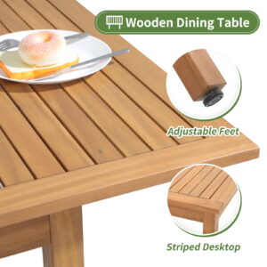 7 Piece Patio Dining Set, Outdoor Acacia Wood Furniture Set, Extendable Rectangular Table and 6 Foldable Reclining chairs /Removeable Cushion, FSC Certified, for Deck Garden Backyard