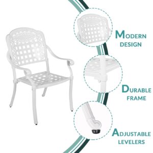 MEETWARM 7-Piece Outdoor Patio Dining Set, 6 Outdoor Dining Chairs and 1 Rectangle Table with 2" Umbrella Hole, All Weather Cast Aluminum Patio Funiture Set for Backyard, Patio(White)