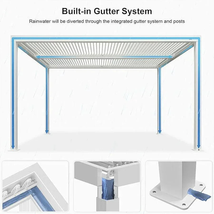 PURPLE LEAF Athena Louvered Pergola White Outdoor Aluminum Pergola with Roller Blind Adjustable Gazebo for Patio Deck Garden - Detailed View 6 | EuroLife Furniture