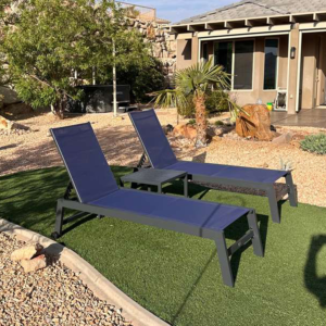 PURPLE LEAF Outdoor Textilene Chaise Lounge with Wheels for Outside Aluminum Patio Lounge Chair with 5 Adjustable Position Recliner for Patio, Beach, Yard, Pool, Side Table Included