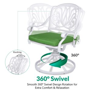 VIVIJASON 5-Piece Outdoor Patio Dining Set, All-Weather Cast Aluminum Conversation Set, Patio White Furniture Set, Include 2 Swivel Dining Chairs, 2 Stationary Chairs, 1 Round Table w/Umbrella Hole