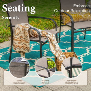 SUMMIT LIVING 9-Piece Outdoor Patio Dining Set with Large Square Steel Table & Textilene Chairs for 8-Person, Steel Frame, Black & Brown