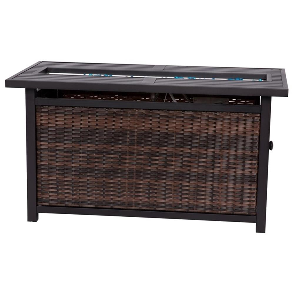 Pemberly Row Outdoor 50000 BTU Fire Table with Steel Top & Wicker Base in Black - Detailed View 5 | EuroLife Furniture