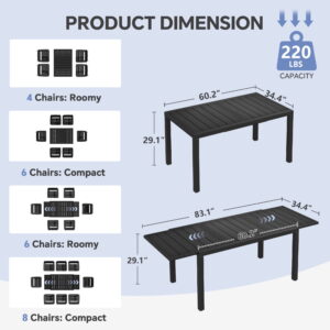 SERWALL 9-Piece Outdoor Dining Set with Expandable Patio Dining Table and 8 Chairs, 60–83 Inch All-Weather HDPE Patio Furniture Sets for Backyard, Garden, Deck, Poolside - Black