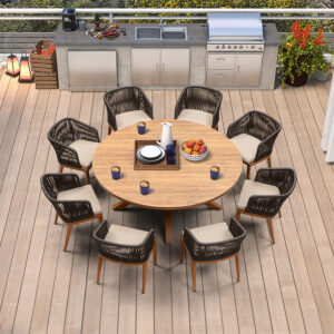 PURPLE LEAF Round Patio Dining Set with Aluminum Frame and Wicker Rattan Dining Chair with Comfortable Cushions for Deck Porch Kitchen Outdoor