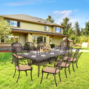 TPHORK 9 Piece Outdoor Patio Dining Set,Cast Aluminum Patio Furniture Set for Backyard Garden Deck Poolside,86.6" Rectangular Table and Cushioned Stackable Chairs for 8 Persons