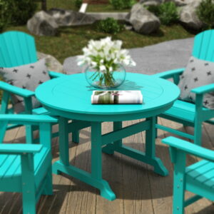 WestinTrends Malibu 5 Piece Outdoor Dining Set, All Weather Poly Lumber Patio Table and Chairs Furniture Set, 47" Round Dining Table with Umbrella Hole and 4 Dining Chairs, Turquoise