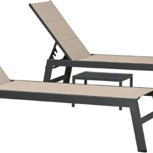 PURPLE LEAF Outdoor Sunbathing Aluminum Chaise Lounge with Wheels and Side Table for Outdoor Backyard Poolside