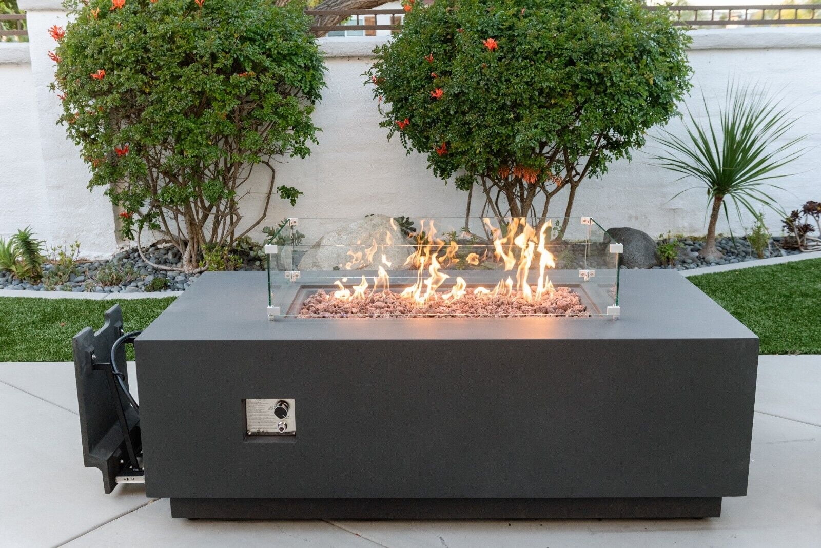 AMS Fireplace Creations 66" Dark Gray Sedona Fire Pit Table w/ Pullout Propane Tank Drawer - Fire Pits by EuroLife Furniture