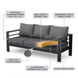 Aluminum Patio Furniture Set Built to Last Outdoors, 7 Piece Metal, Waterproof Covers, 5-Inch Cushions