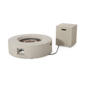 Hayes Circular 50K BTU Outdoor Gas Fire Pit Table with Tank Holder, Light Grey