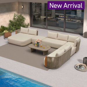 PURPLE LEAF Hailar L-Shaped Patio Conversation Set with Genuine Teak Cushions and Pillows Olefin Rope Backrest Outdoor Couch Sets for Backyard Porch
