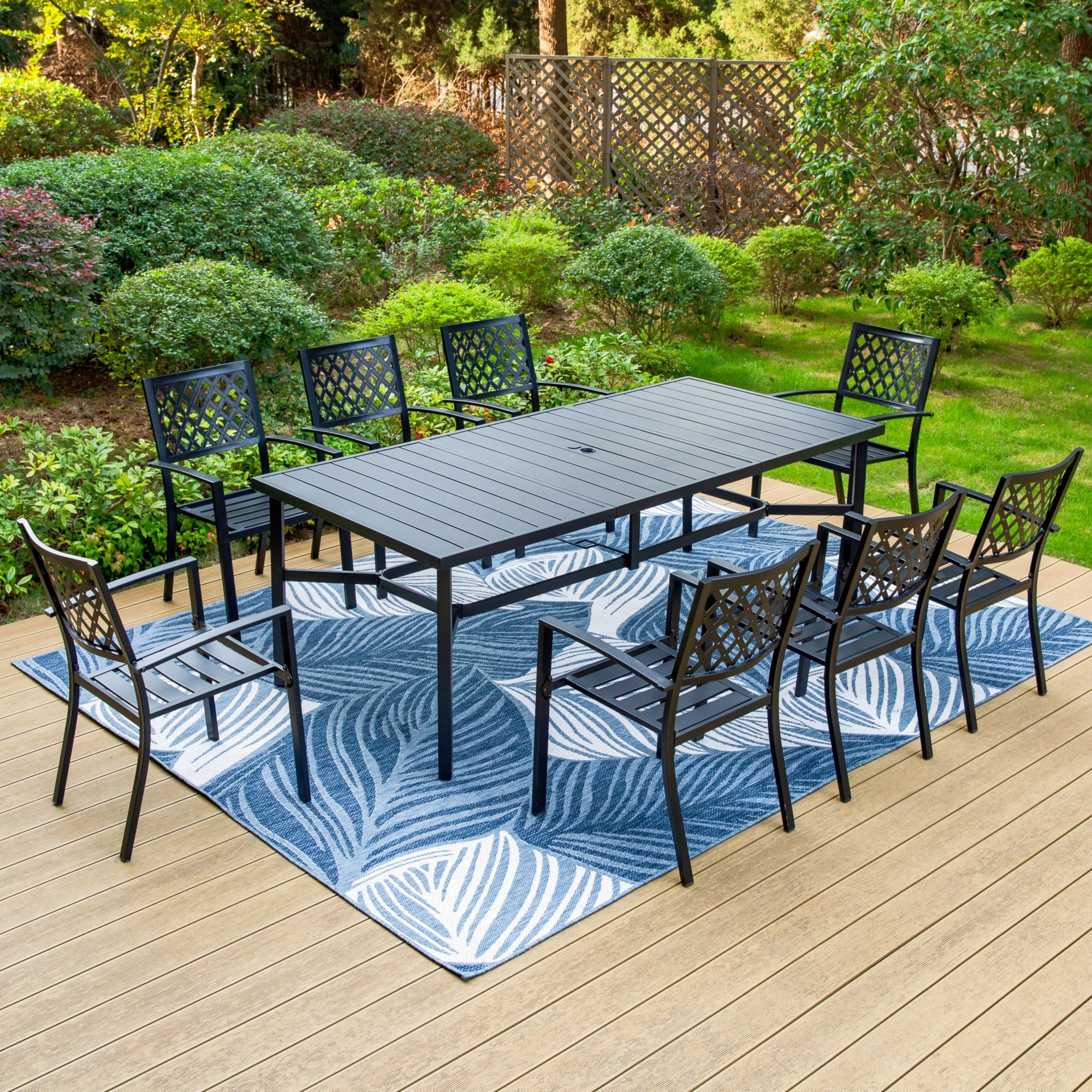 MF Studio 9-Piece Outdoor Patio Dining Set with Stacking Chairs & 8-Person Table, Black - 8–9 Piece Dining Sets by EuroLife Furniture