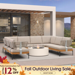 PURPLE LEAF Sicilia U-Shaped Modular Outdoor Sectional with Oatmeal Greige Cushions Flexible Layout for Porch Backyard