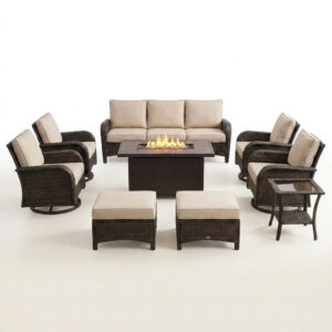 Outdoor Patio Furniture Set Built for All-Weather Use, Fire Pit Table, Swivel Chairs, 6-Inch Cushions