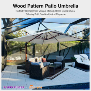 PURPLE LEAF SUNBRELLA Cantilever Umbrella Deluxe Wood Pattern Patio Umbrella