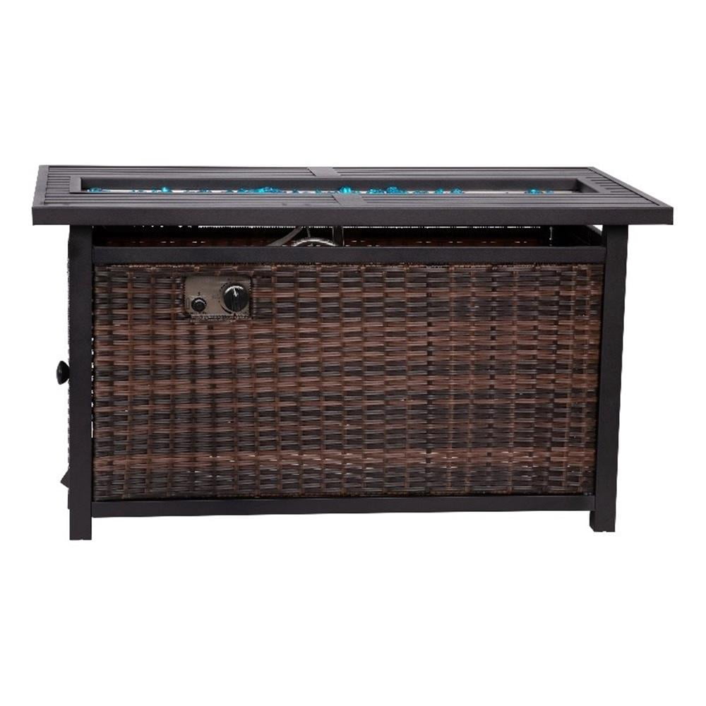 Pemberly Row Outdoor 50000 BTU Fire Table with Steel Top & Wicker Base in Black - Fire Pits by EuroLife Furniture