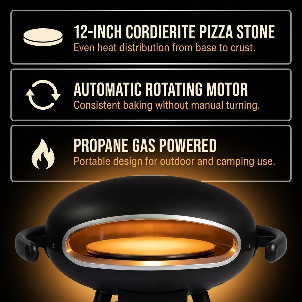 Propane Pizza Oven Built for Backyard Entertaining, 12 inch Stone, Rotatable Motor, Quick Heat-Up - Detailed View 6 | EuroLife Furniture