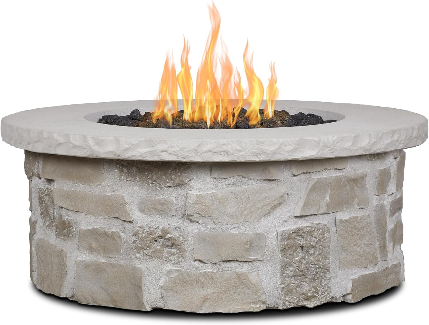Real Flame Scottsdale 40" Round Stone Propane Fire Pit Table in Beige - Fire Pits by EuroLife Furniture