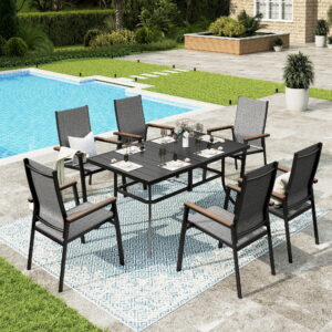 Sophia&William 7-Piece Outdoor Patio Dining Set Aluminum Stackable Chairs & Table Furniture Set, Gray