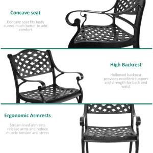 5 Pieces Cast Aluminium Patio Dining Set for 4-6 Person,Round 48" Patio Table and Chairs Set of 4 with 2.3" Umbrella Hole,Outdoor Patio Furniture Dining Set for Porch Backyard Deck, Black