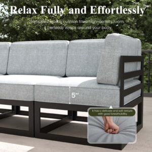 LayinSun Large Aluminum Patio Furniture Set with Fire Pit Table, 11 Pieces Modern Outdoor Conversation Set Sectional Metal Sofa Set with Olefin Cushion