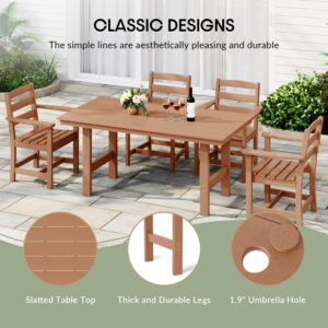 WestinTrends Ashore 6-Piece Outdoor HDPE Rectangular Patio Dining Table Set with Bench, Teak
