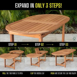 Bahamas 7-Piece Extendable Oval Patio Dining Set, Eucalyptus Wood, Ideal for Outdoors and Indoors, Brown