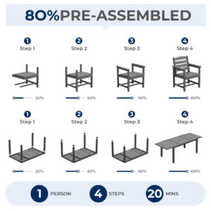 LOYALICE 9-Piece Outdoor Dining Set,Aluminum Expandable Patio Dining Table and 8 HDPE Chairs with Umbrella Holes,Weather-Resistant Patio Furniture Set,Gray