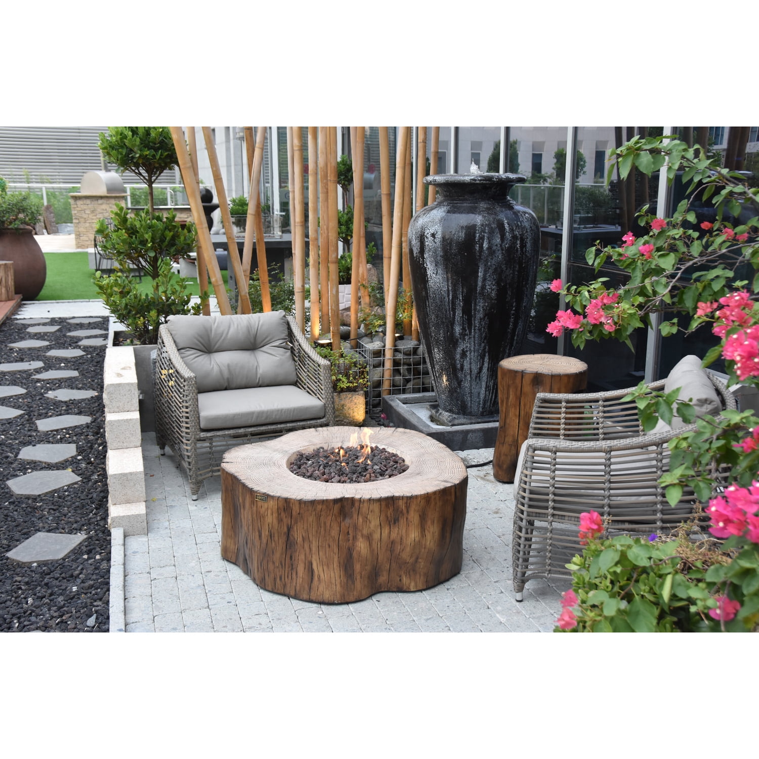 Ocean Rock USA INC. Elementi Manchester Redwood Liquid Propane Concrete Fire Table - Detailed View 2 | EuroLife Furniture