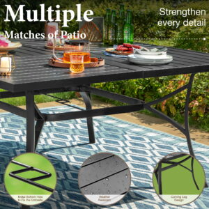 SUMMIT LIVING 9-Piece Outdoor Patio Dining Set with Large Square Steel Table & Textilene Chairs for 8-Person, Steel Frame, Black & Brown