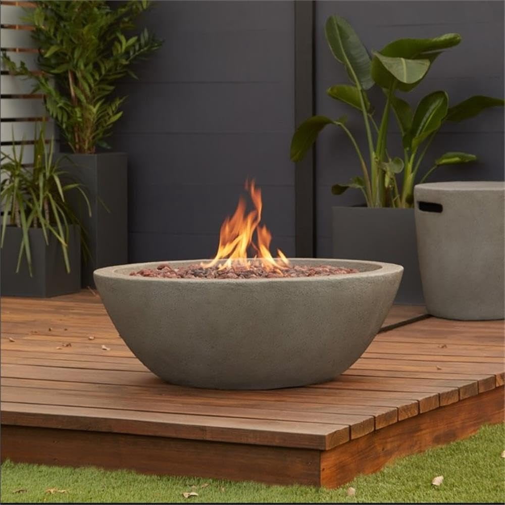 Real Flame Riverside 36" Round Concrete Propane or Natural Gas Fire Pit in Glacier Gray - Detailed View 2 | EuroLife Furniture