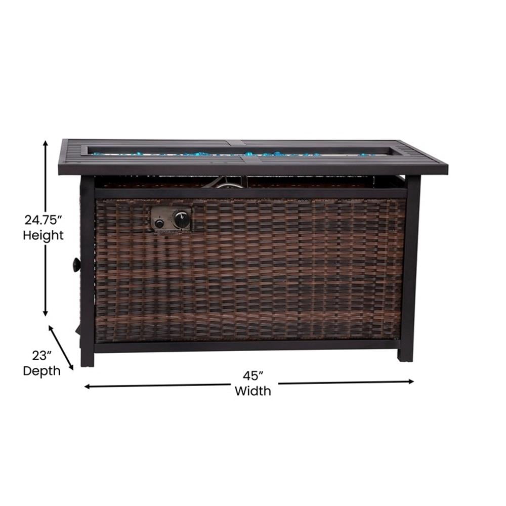Pemberly Row Outdoor 50000 BTU Fire Table with Steel Top & Wicker Base in Black - Detailed View 4 | EuroLife Furniture