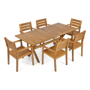 Christopher Knight Home 7-Piece Outdoor Wood Dining Set, Extendable Table with Patio Chairs, Teak