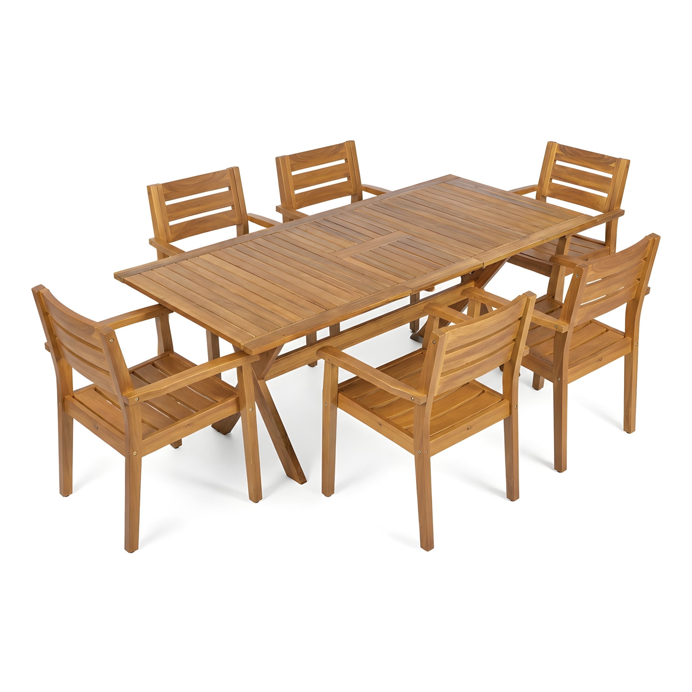 Christopher Knight Home 7-Piece Outdoor Wood Dining Set, Extendable Table with Patio Chairs, Teak - Detailed View 3 | EuroLife Furniture