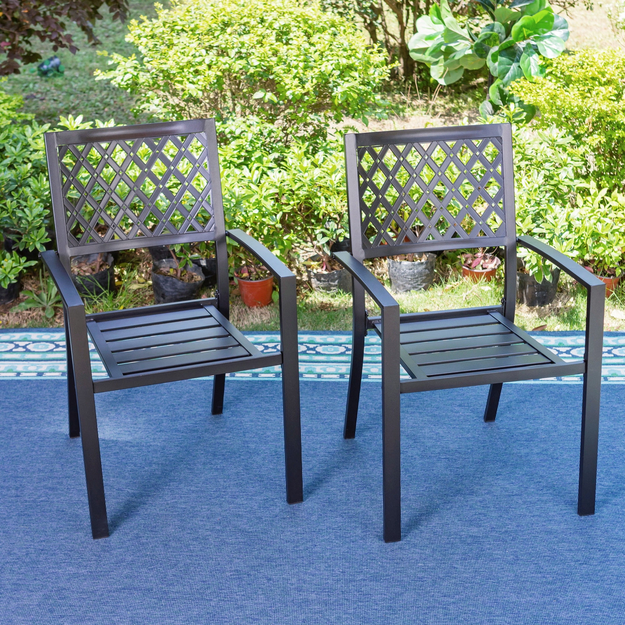 MF Studio 9-Piece Outdoor Patio Dining Set with Stacking Chairs & 8-Person Table, Black - Detailed View 4 | EuroLife Furniture