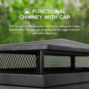 Sunjoy Outdoor Fireplace, Patio Wood Burning Fireplace with Steel Chimney, Mesh Spark Screen Doors, Fire Poker, and Removable Grate, Black