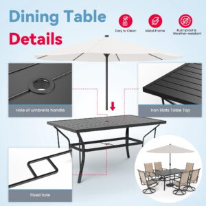 Pamapic 7-Piece Metal Outdoor Beige Patio Dining Set with 6 Textilene Swivel Chairs