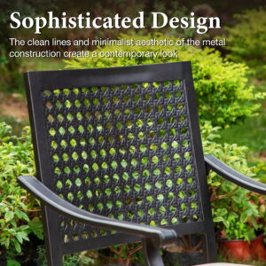 SUMMIT LIVING 7-Piece Outdoor Patio Dining Set with 6 Swivel Chairs with Cushion and 1 Rectangular Metal Steel Table with Umbrella Hole, Black & Beige