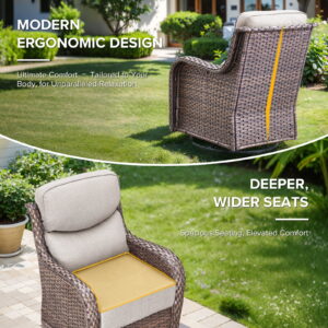 Gymojoy 5-Piece Wicker Patio Furniture Set with Fire Pit Table, Swivel Rocker Chairs, Sofa, Side Table and 6" Thick Cushions